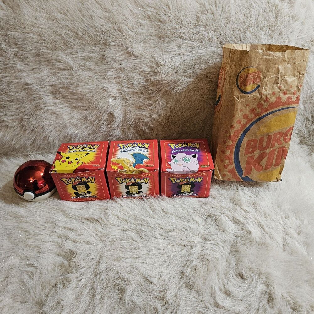 1999 Burger King Pokemon 23K Gold Plated Lot Pikachu Charizard Mewtwo Jigglypuff